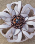 White Lotus Leather Flowers - 1" Crystal Conchos - Options