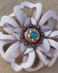 White Lotus Leather Flowers - 1" Crystal Conchos - Options