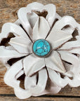 Hand Painted Leather Flowers - Lotus - Round Turquoise Cabochons