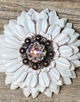 White Daisy Leather Flowers - 1" Crystal Conchos - Options