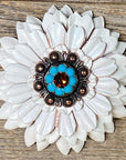 White Daisy Leather Flowers - 1" Crystal Conchos - Options