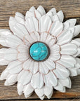 Hand Painted Leather Flowers - Daisies - Round Turquoise Cabochons
