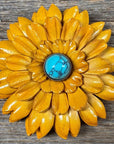 Hand Painted Leather Flowers - Daisies - Round Turquoise Cabochons