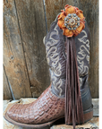 Boot Cuff Jewelry - Orange Leather Flower - Concho - Fringe