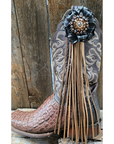 Boot Cuff Jewelry - Black Leather Flower - Copper Concho - Fringe