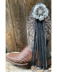 Boot Cuff Jewelry -Silver Leather Flower - Clear Concho - Fringe