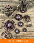 Copper Fuchsia - AB - Lilac Crystal Conchos Sizes from 1"-3" and Buckles