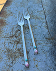 Genuine Turquoise and Queen Conch Shell Cake Forks (set of 2) - Wedding Cake Fork| Boles Silver