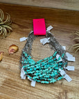 15-Inch Paperclip Chain Necklace with Blue Turquoise Nugget & Sterling Saucer Pearls