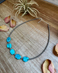 15-Inch Flat Blue Turquoise & Sterling Silver Pearl Choker