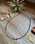 Sterling Silver Pearl Choker with Extra Spiny Oyster & Turquoise Heishi