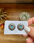 Round stud earrings with Kingman turquoise - sterling silver