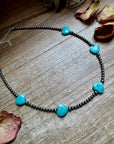 15-Inch Peruvian Amazonite Heart Necklace – 5 Hearts, Handmade with Sterling Silver Pearls