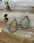 3 mm teardrop earrings Sterling Silver pearls with blue turquoise nuggets