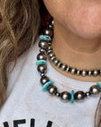 17-Inch Statement Necklace with 16mm Sterling Pearls & Blue Turquoise Heish
