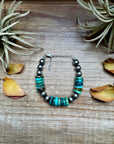 Turquoise Heishi & Sterling Silver Bracelet – 6.5 Inch + Extender – 8 mm Pearls