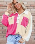 Rose Color Block Oversized Top