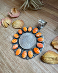 Orange Spiny Oyster & Silver Coin Pendant – Signed by Gabby
