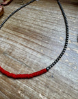 15-Inch Red Magnesite Heishi Necklace – Sterling Silver Pearls, Handmade