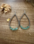 3 mm Sterling Silver Pearls earrings teardrop with real turquoise chips