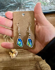Blue/green dangle and Sterling silver pearls earrings - cowgirl earrings