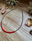15-Inch Red Magnesite Heishi Necklace – Sterling Silver Pearls, Handmade