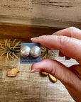 Sterling Silver Saucer Pearl Stud Earrings – 12mm, Stamp MS, USA Made