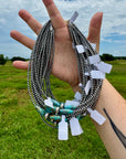 15-Inch Sterling Silver Pearl & Blue Turquoise Torpedo Choker