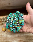 Turquoise Heishi & Sterling Silver Bracelet – 6.5 Inch + Extender – 8 mm Pearls