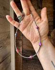 5 Pink dye Turquoise Choker and Sterling Silver Pearls
