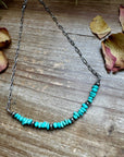 15-Inch Paperclip Chain Necklace with Blue Turquoise Nugget & Sterling Saucer Pearls