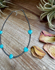 15-Inch Peruvian Amazonite Heart Necklace – 5 Hearts, Handmade with Sterling Silver Pearls