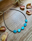 15-Inch Flat Blue Turquoise & Sterling Silver Pearl Choker