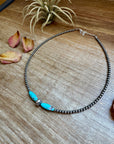 15-Inch Sterling Silver Pearl & Blue Turquoise Torpedo Choker