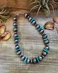 17-Inch Statement Necklace with 16mm Sterling Pearls & Blue Turquoise Heish