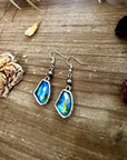 Blue/green dangle and Sterling silver pearls earrings - cowgirl earrings