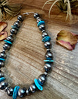 17-Inch Statement Necklace with 16mm Sterling Pearls & Blue Turquoise Heish