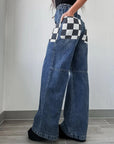 Contrast Checkered Jeans