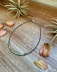 Sterling Silver Pearl Choker with Turquoise & Spiny Oyster Heishi
