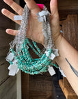 15-Inch Paperclip Chain Necklace with Blue Turquoise Nugget & Sterling Saucer Pearls