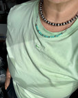 15-Inch Paperclip Chain Necklace with Blue Turquoise Nugget & Sterling Saucer Pearls