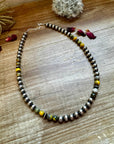 18 inch 8 mm Sterling Silver Pearls necklace and bumblebee jasper beads