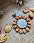 Orange Spiny Oyster & Silver Coin Pendant – Signed by Gabby