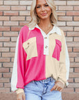 Rose Color Block Oversized Top