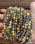 18-Inch Sterling Silver Pearl & Bumblebee Jasper Necklace