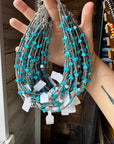 14-Inch Antique Silver Seed Bead Necklace with Turquoise Heart