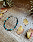 5mm Sterling Silver Pearl & Faceted Turquoise Bracelet
