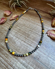 18-Inch Sterling Silver Pearl & Bumblebee Jasper Necklace