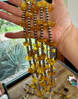 26 inch sterling silver pearls necklace with yellow amber beads