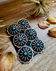 Triple Concho Dangle Earrings with Kingman Turquoise – Sterling Silver, Post Top